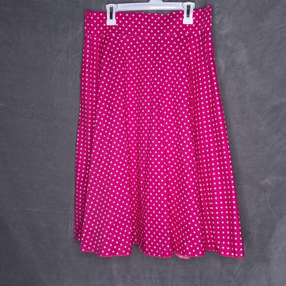 Vintage Pink Polka Dot A-Line Skirt Medium Elastic Waist Sara USA Below Knee - Picture 1 of 5